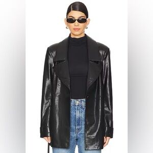 HOUSE OF HARLOW 1960 Bordeaux Faux Leather Blazer in Black